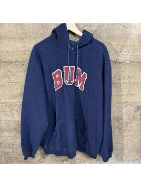 Vintage BUM Equipment Hoodie Mens XL Blue Y2K Surf Grunge Pullover Sweatshirt